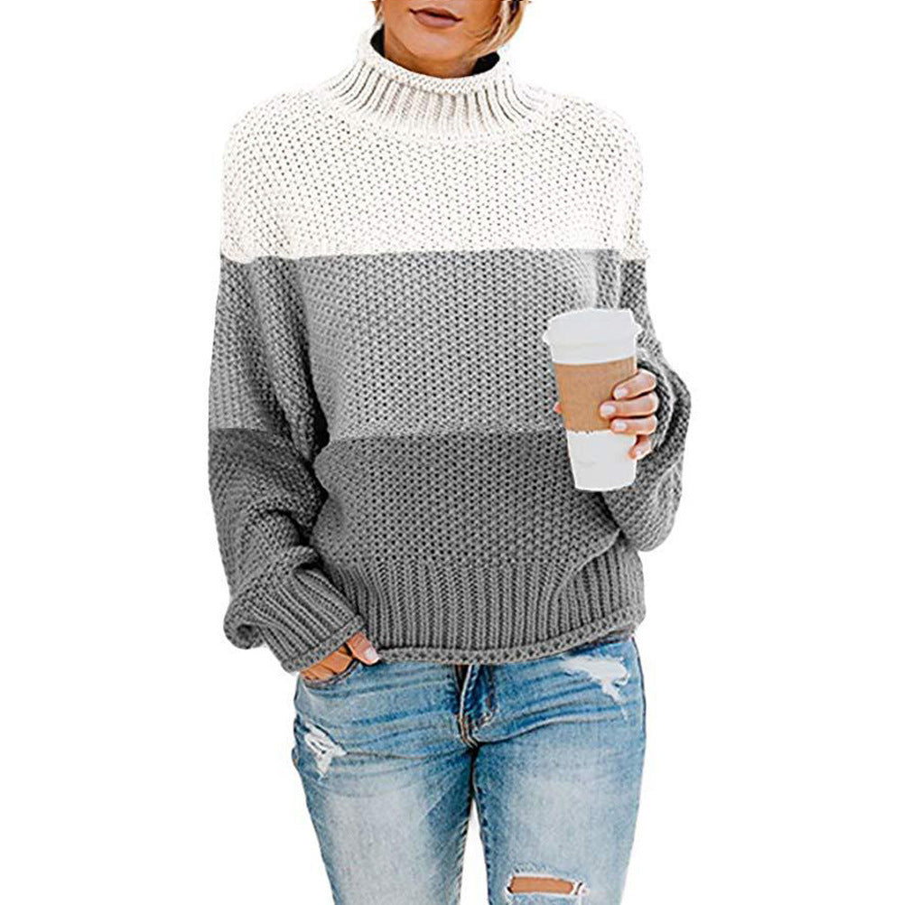 Women's Oversized Ribbed Chunky Knit Turtleneck Sweater — View 8