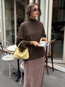 Women's Oversized Ribbed Balloon Sleeve Turtleneck Sweater — View 6