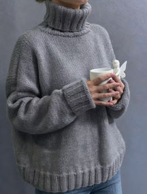 Women's Oversized Ribbed Drop Shoulder Turtleneck Sweater — View 13