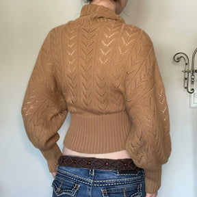 Women's Ribbed Balloon Sleeve Button Detail Turtleneck Sweater — View 4