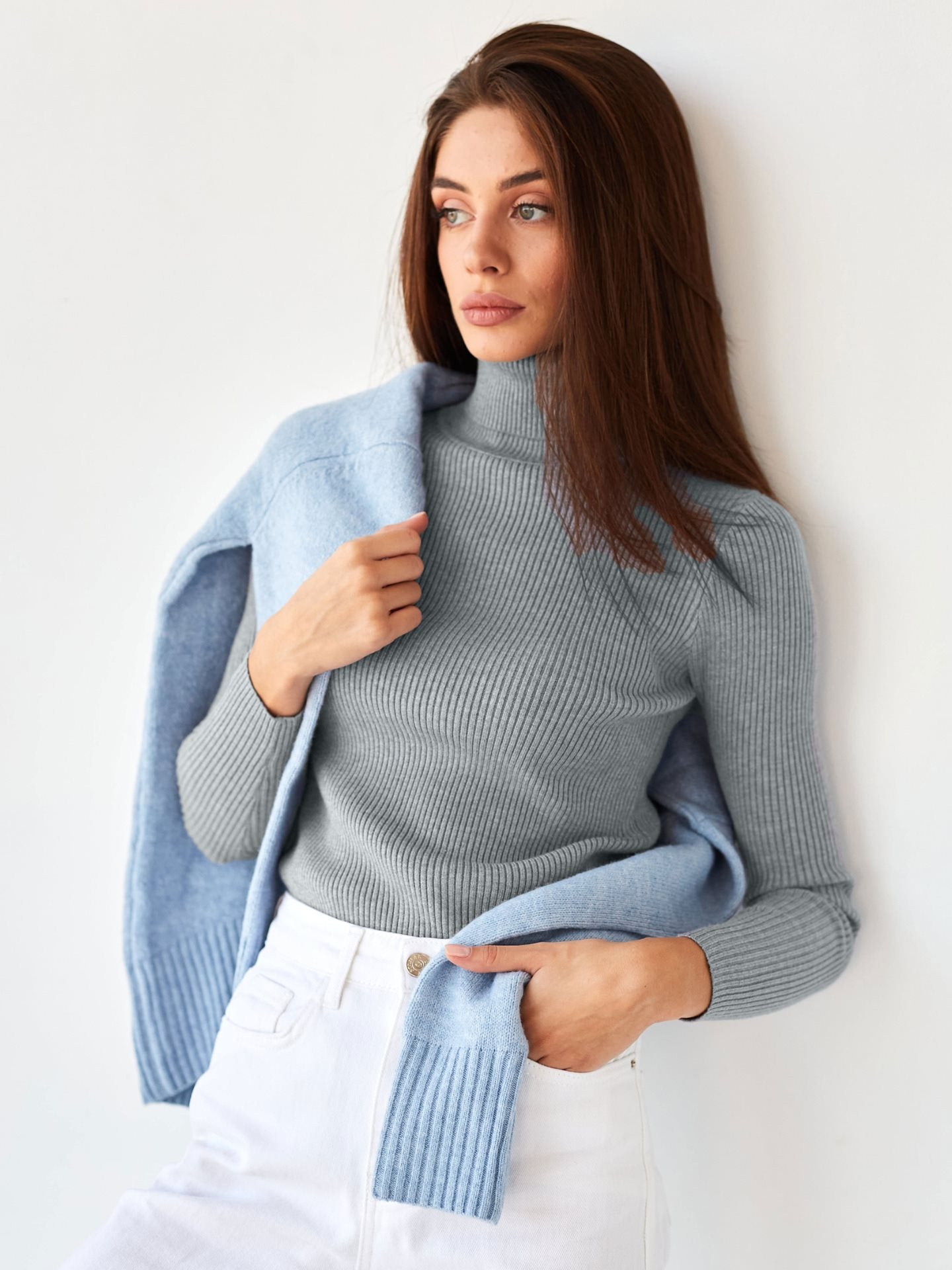 Women's Fitted Ribbed Turtleneck Sweater — View 10