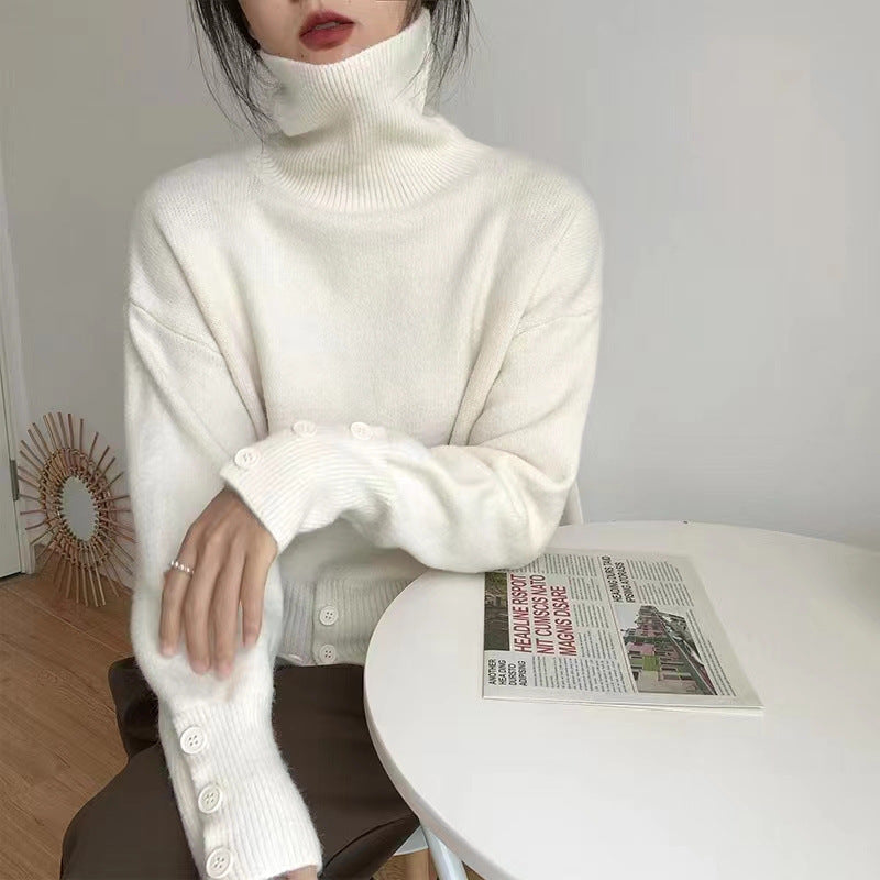 Women's Button Detail Turtleneck Sweater — View 2