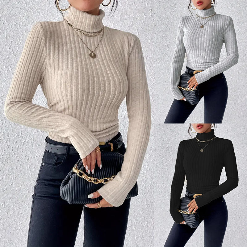 Women's Fitted Ribbed Long Sleeve Turtleneck Sweater — View 1