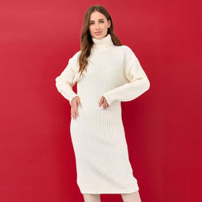 Women's Relaxed Fit Cable Knit Chunky Knit Turtleneck Sweater — View 4