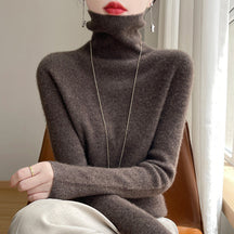 Women's Fitted Ribbed Fine Knit Turtleneck Sweater — View 17
