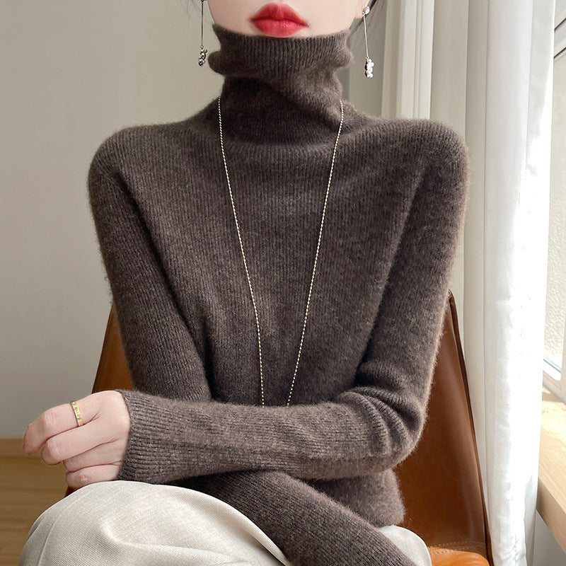 Women's Fitted Ribbed Fine Knit Turtleneck Sweater — View 17