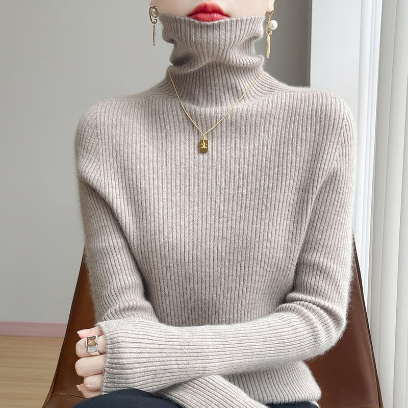 Women's Cashmere Ribbed Fine Knit Turtleneck Sweater — View 13