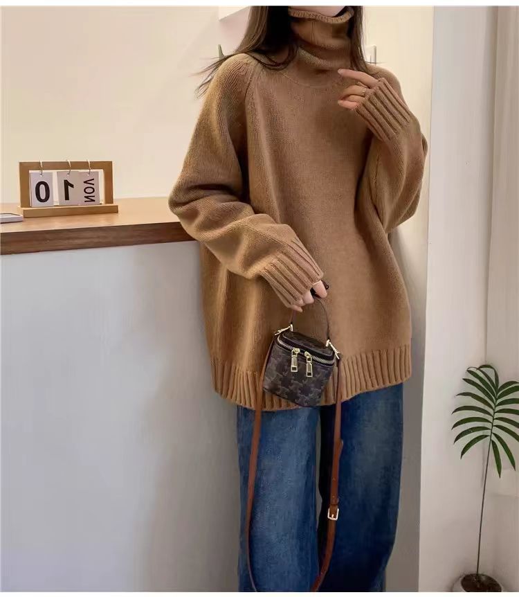 Women's Oversized Thumbhole Turtleneck Sweater — View 9
