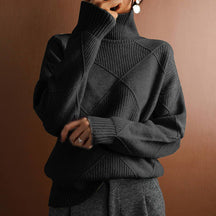 Women's Fine Knit Geometric Turtleneck Sweater — View 8