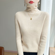 Women's Cashmere Ribbed Fine Knit Turtleneck Sweater — View 8