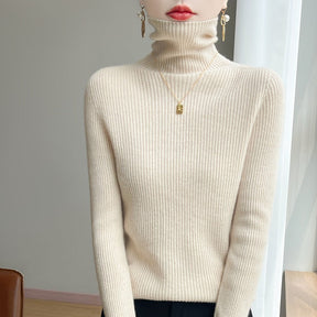 Women's Cashmere Ribbed Fine Knit Turtleneck Sweater — View 8