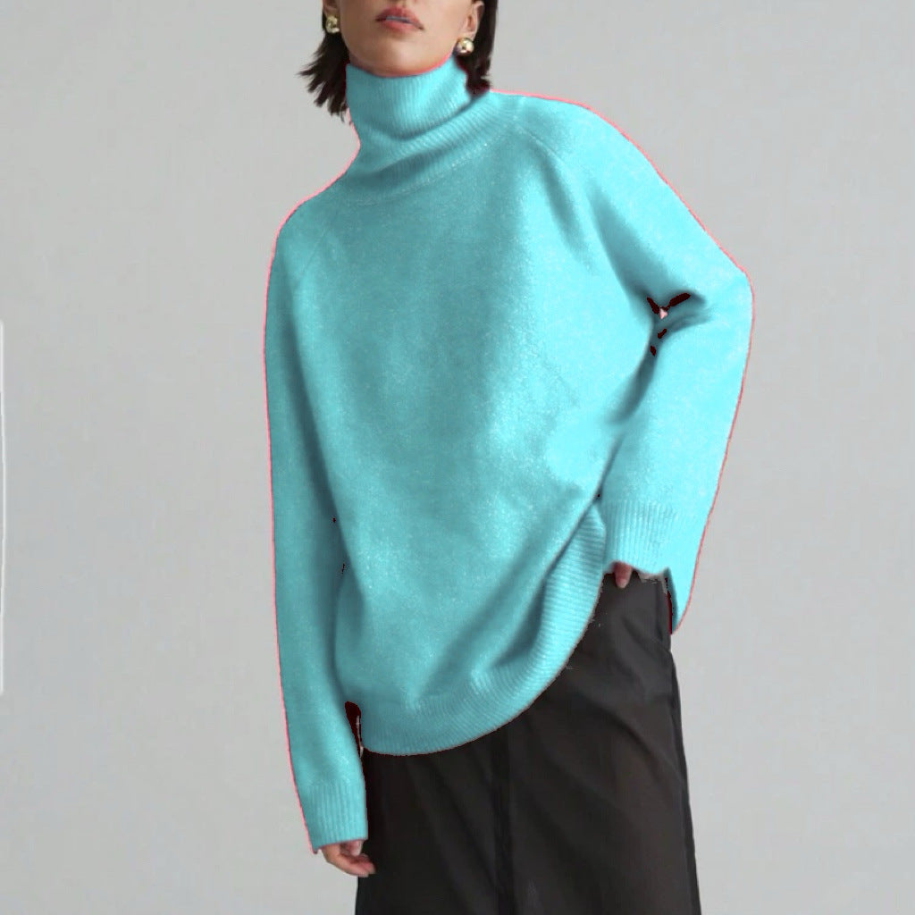 Women's Oversized Ribbed Fine Knit Turtleneck Sweater — View 11