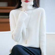 Women's Cashmere Ribbed Fine Knit Turtleneck Sweater — View 8