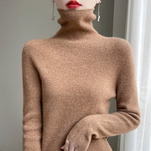 Women's Fitted Ribbed Fine Knit Turtleneck Sweater — View 15