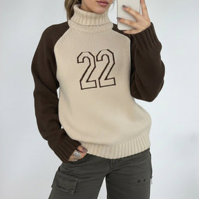 Women's Ribbed Colorblock Raglan Sleeve Turtleneck Sweater — View 2