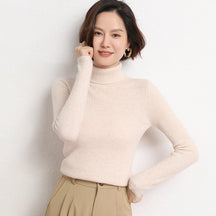 Women's Fitted Ribbed Fine Knit Turtleneck Sweater — View 22