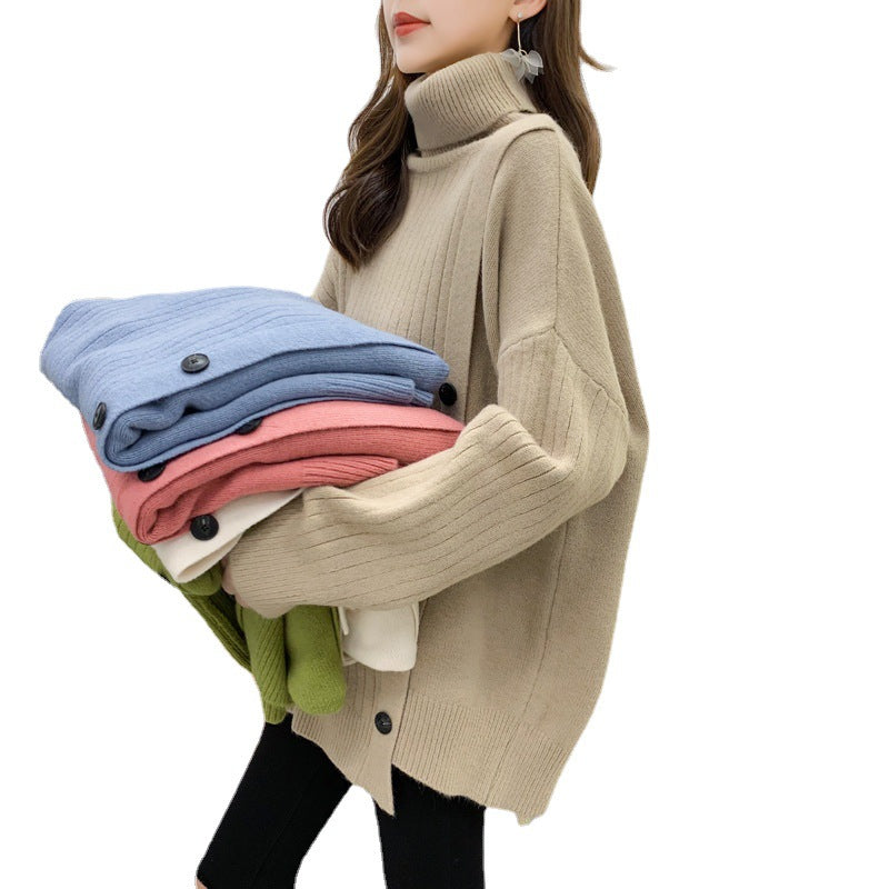 Women's Button Detail Turtleneck Sweater — View 5