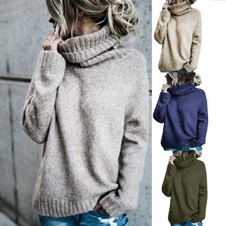 Women's Oversized Ribbed Fine Knit Turtleneck Sweater — View 1