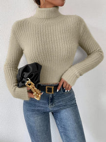 Women's Mohair Ribbed Cropped Turtleneck Sweater — View 9