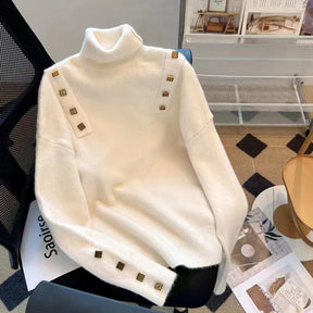 Women's Button Detail Turtleneck Sweater — View 8