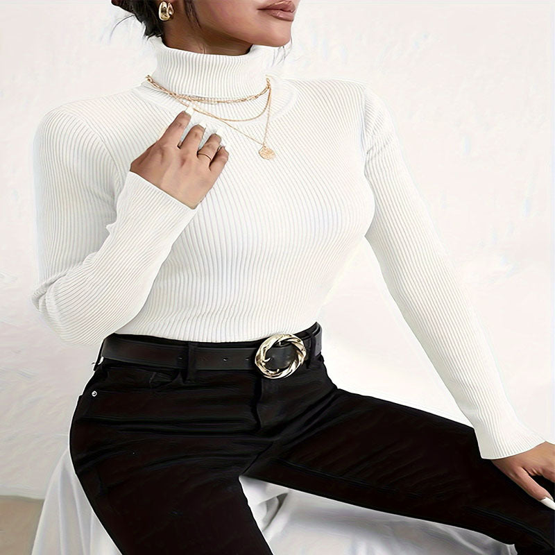 Women's Ribbed Textured Turtleneck Sweater — View 2