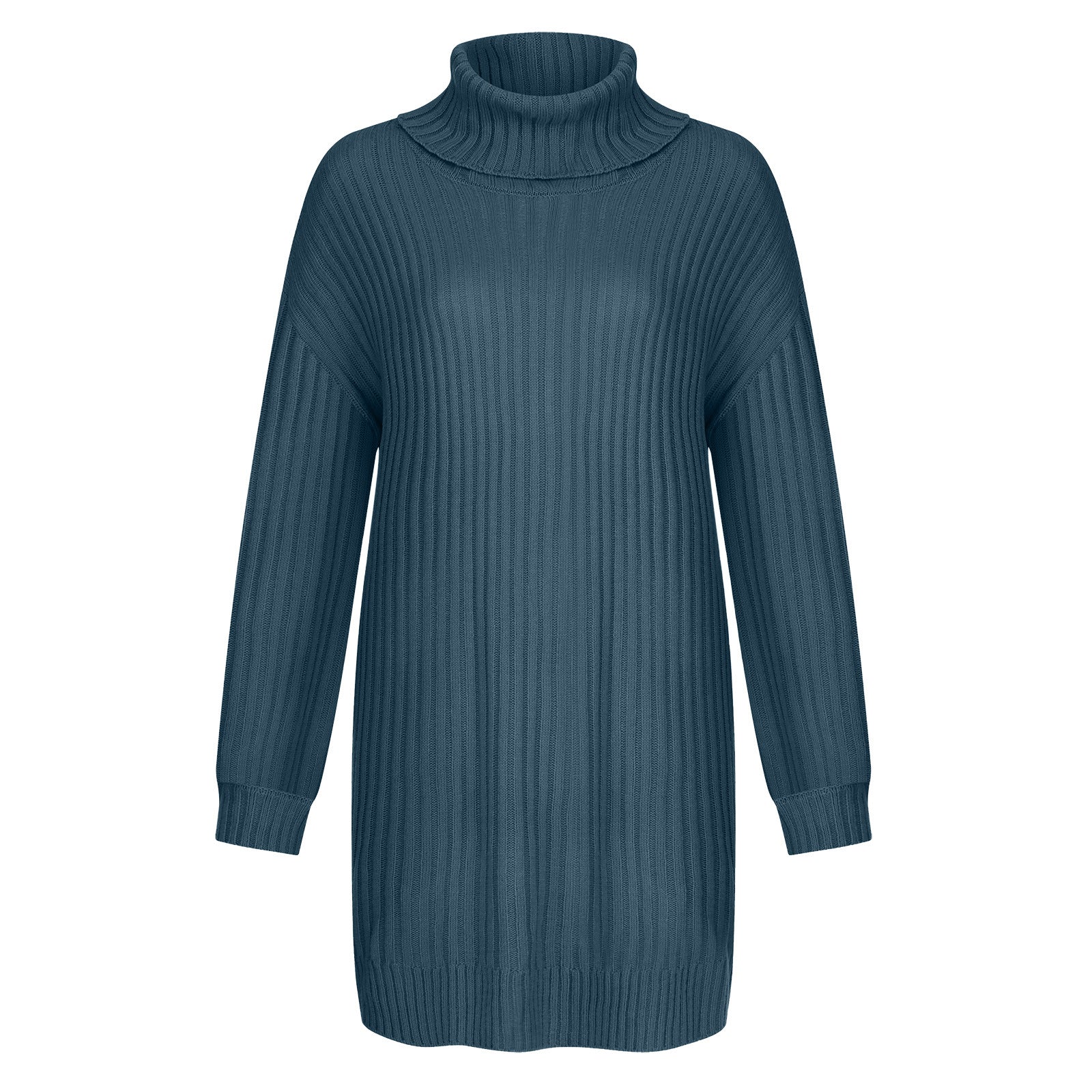 Women's Relaxed Fit Ribbed Chunky Knit Turtleneck Sweater — View 4