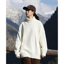 Women's Wool Blend Oversized Ribbed Turtleneck Sweater — View 7