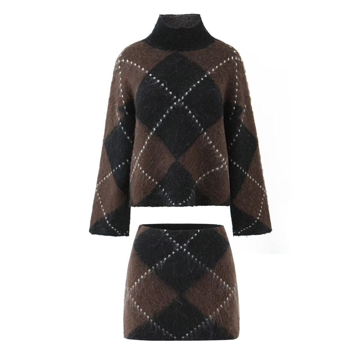 Women's Chunky Knit Geometric Turtleneck Sweater — View 1