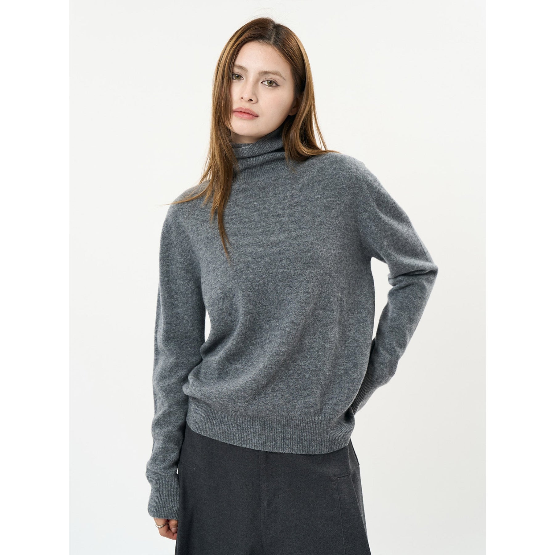 Women's Relaxed Fit Ribbed Fine Knit Turtleneck Sweater — View 6