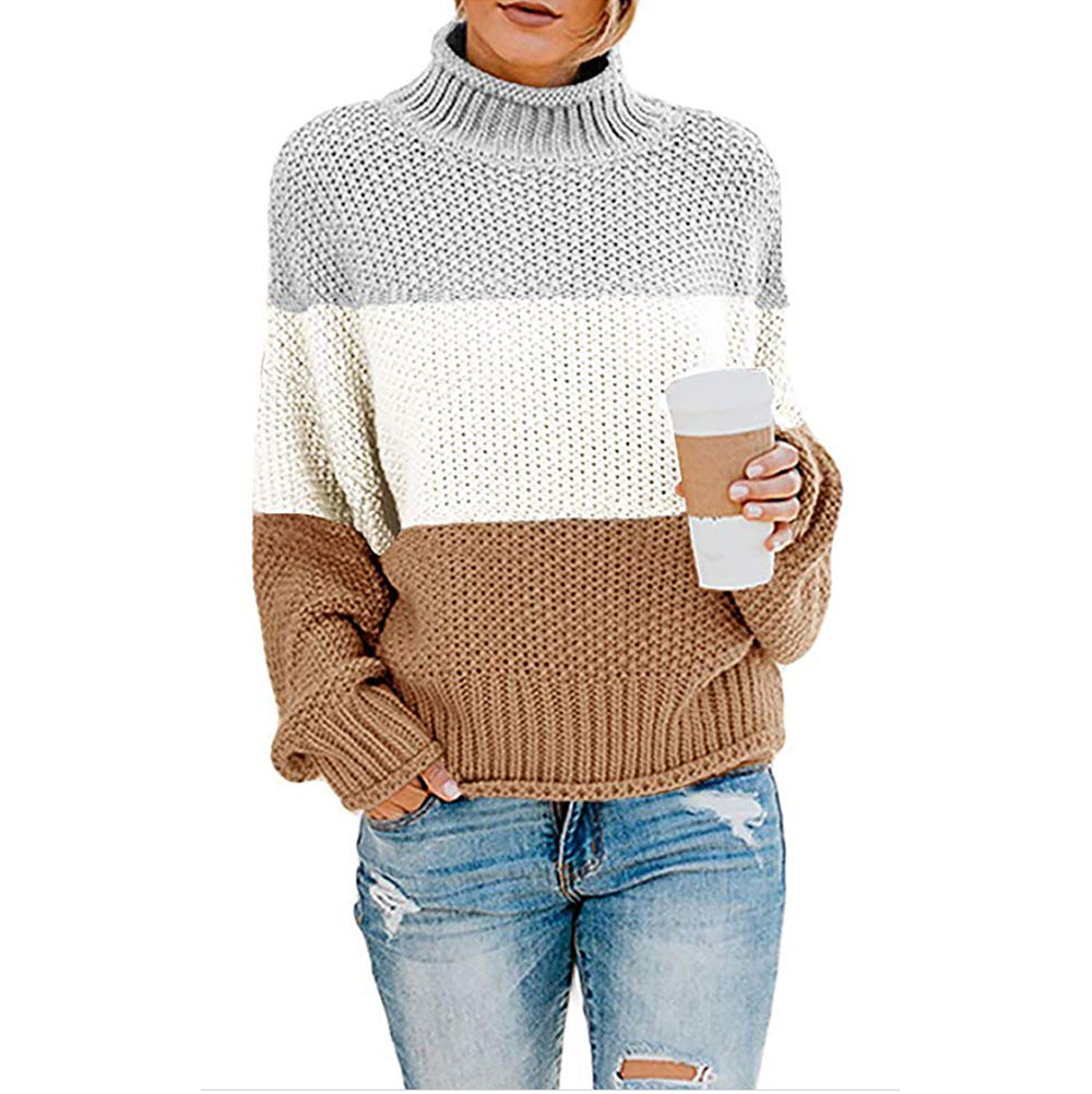 Women's Oversized Ribbed Chunky Knit Turtleneck Sweater — View 15
