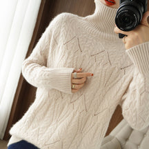Women's Mohair Oversized Cable Knit Turtleneck Sweater — View 6