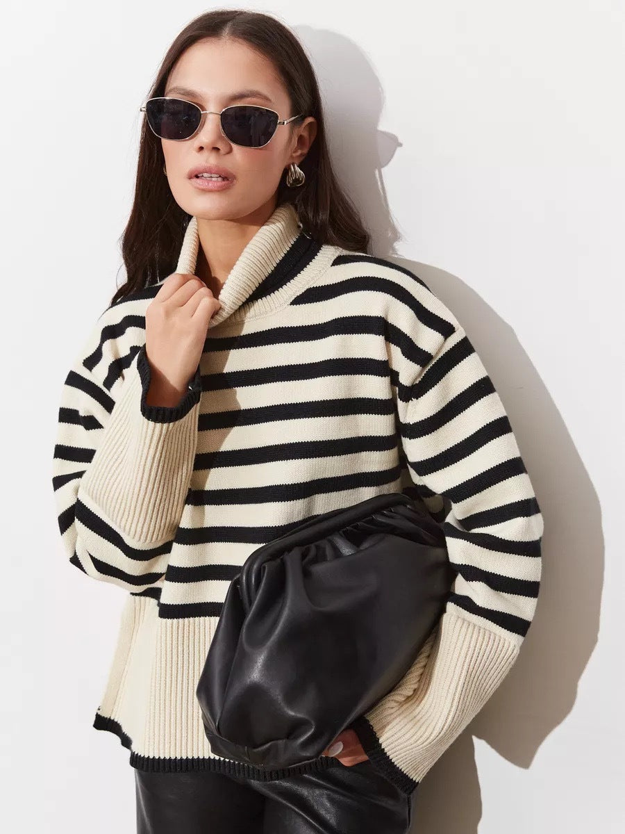 Women's Striped Turtleneck Sweater — View 6