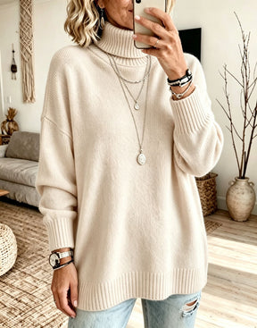 Women's Oversized Ribbed Fine Knit Turtleneck Sweater — View 6