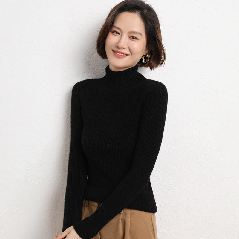Women's Fitted Ribbed Fine Knit Turtleneck Sweater — View 19