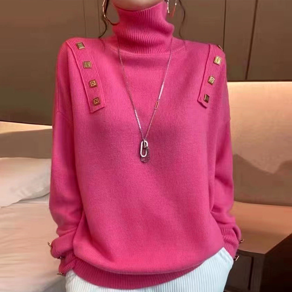 Women's Button Detail Turtleneck Sweater — View 9