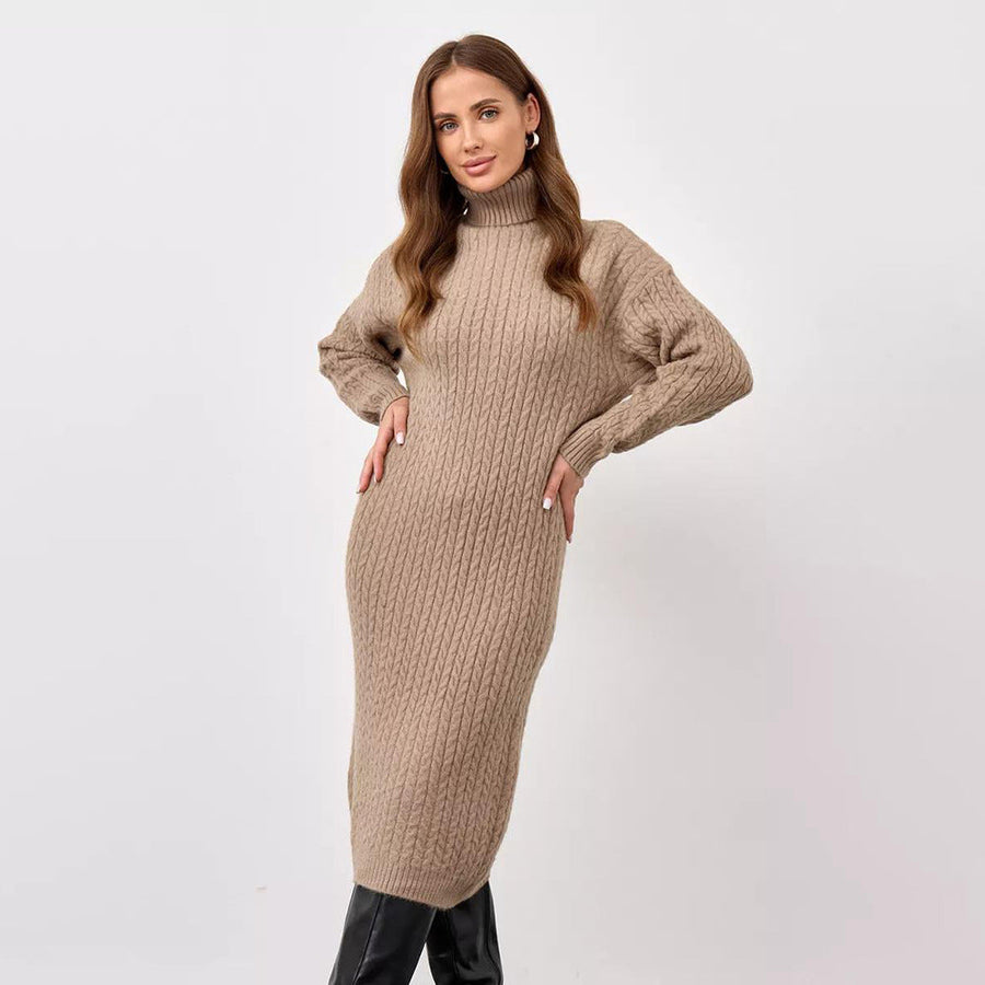 Women's Relaxed Fit Cable Knit Chunky Knit Turtleneck Sweater — View 1