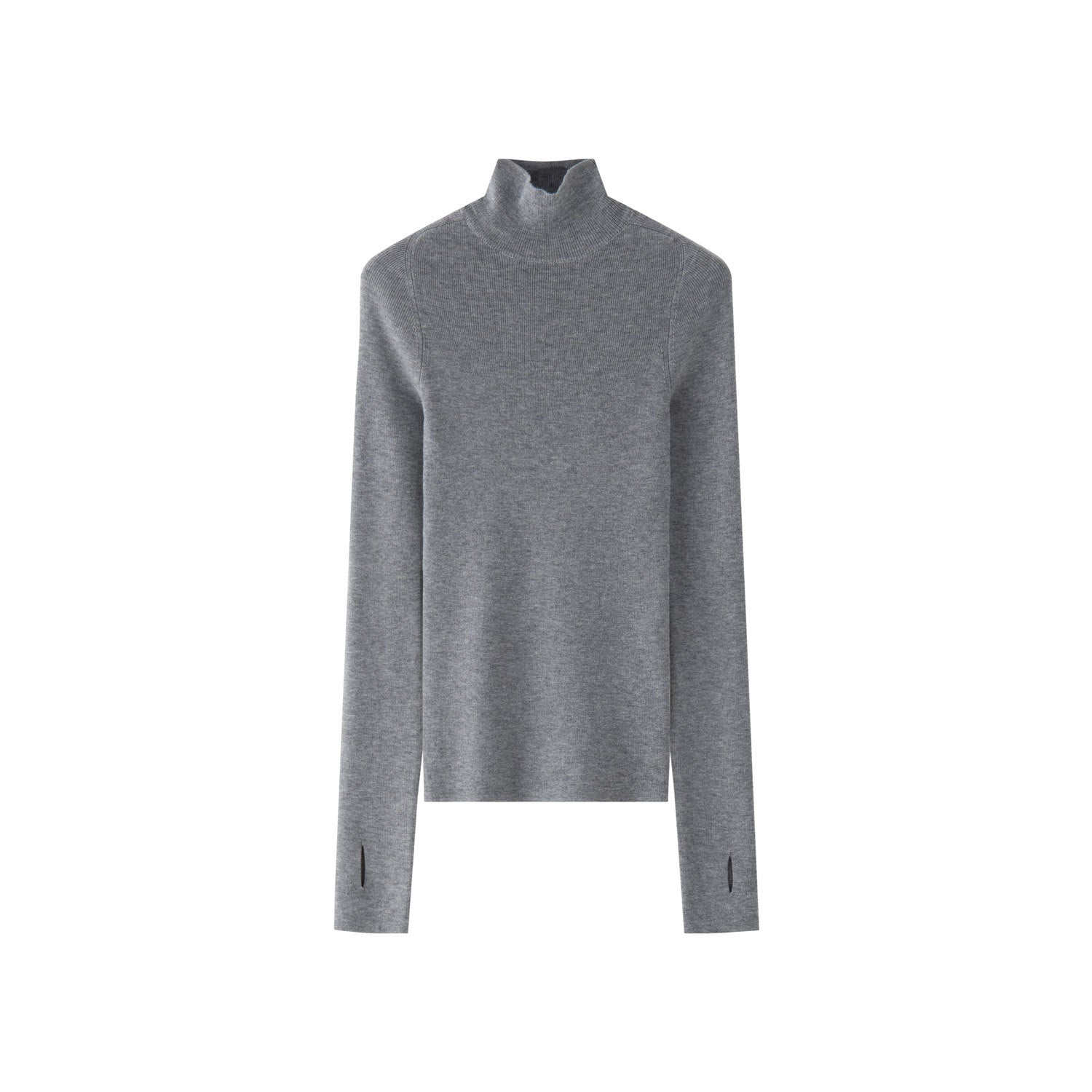 Women's Ribbed Fine Knit Thumbhole Turtleneck Sweater — View 5