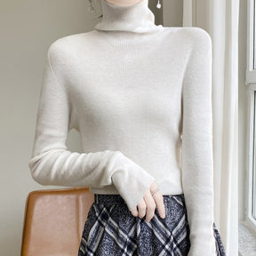 Women's Fitted Ribbed Fine Knit Turtleneck Sweater — View 11