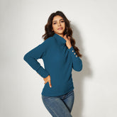 Women's Button Detail Turtleneck Sweater — View 8