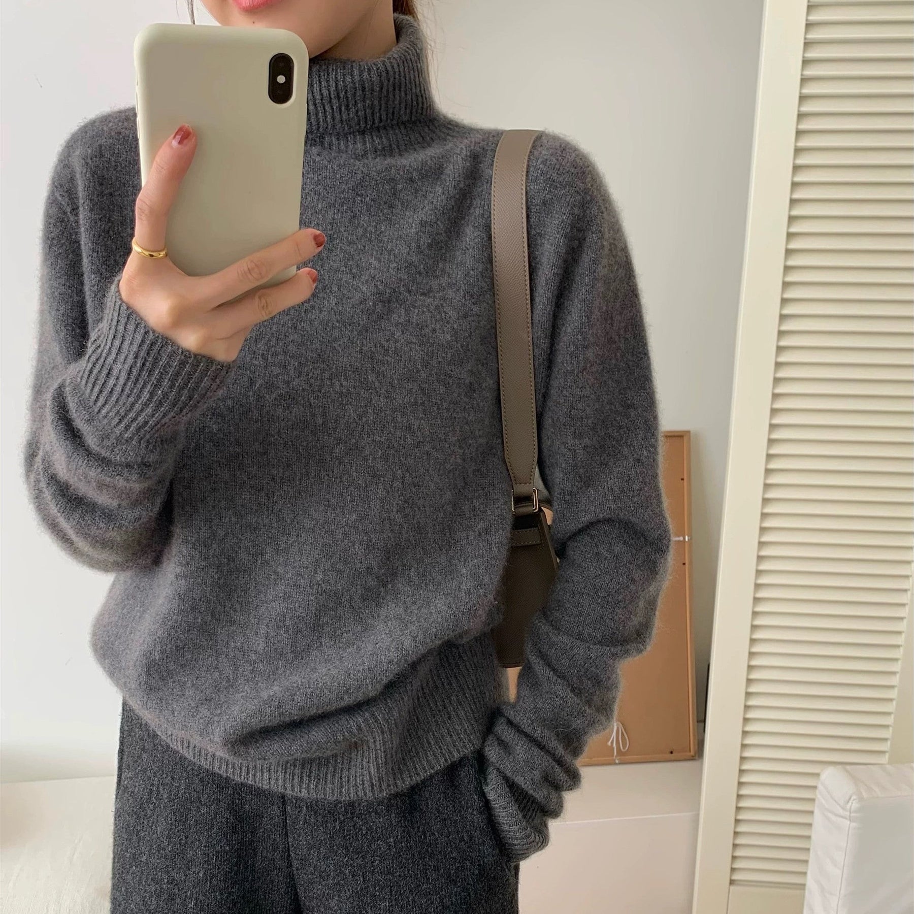 Women's Wool Blend Ribbed Turtleneck Sweater — View 4