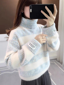 Women's Striped Turtleneck Sweater — View 5
