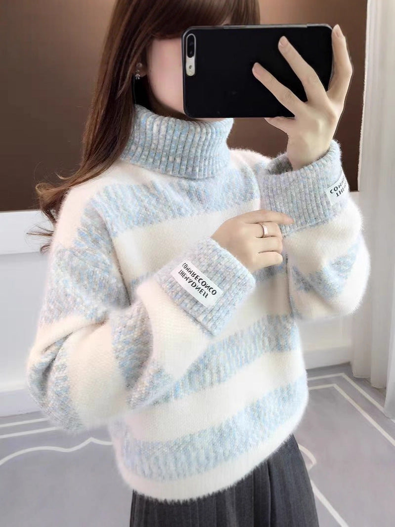 Women's Striped Turtleneck Sweater — View 5