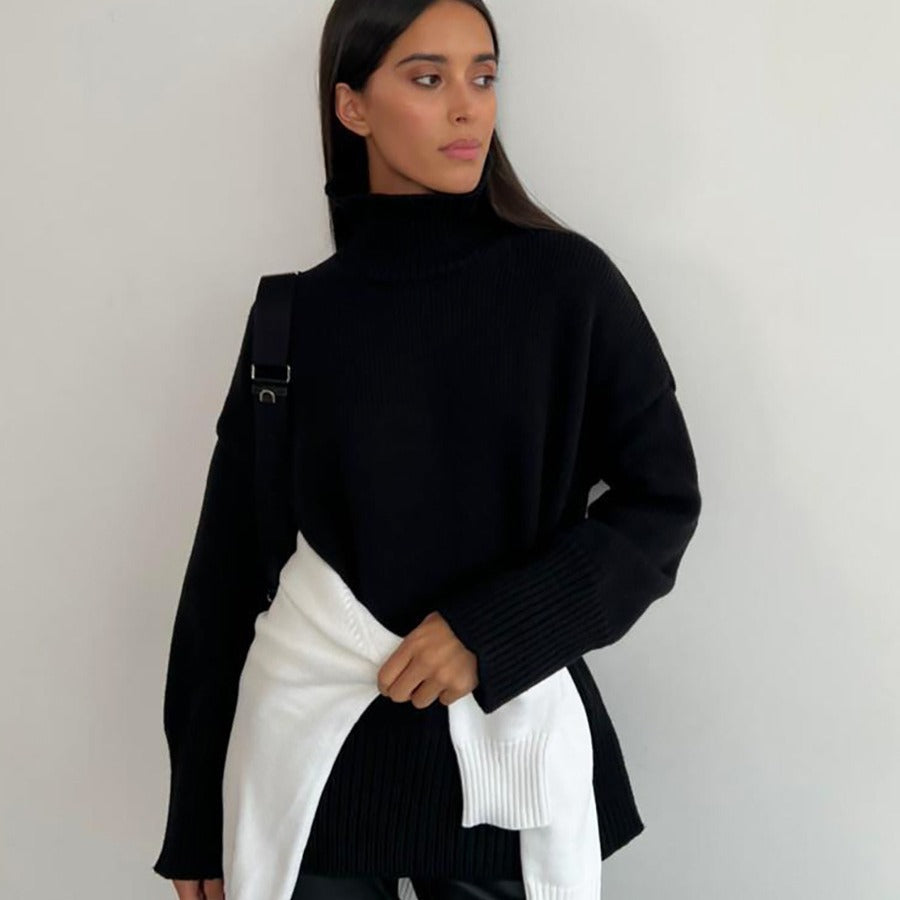 Women's Wool Blend Relaxed Fit Turtleneck Sweater — View 1