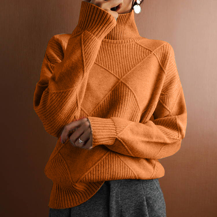 Women's Fine Knit Geometric Turtleneck Sweater — View 3