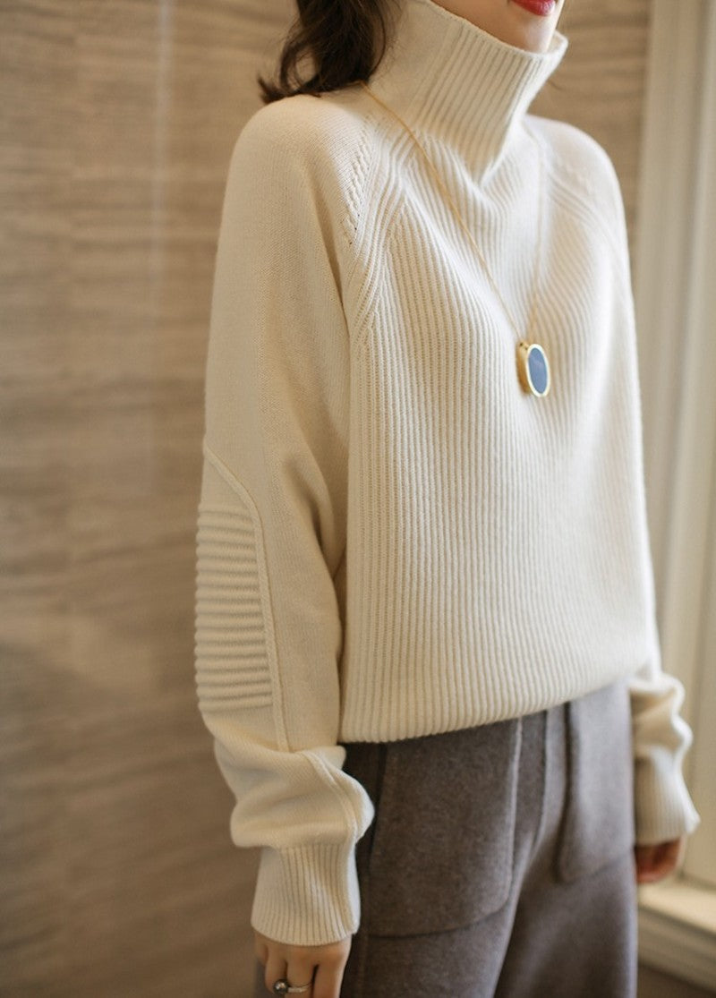 Women's Ribbed Fine Knit Raglan Sleeve Turtleneck Sweater — View 6