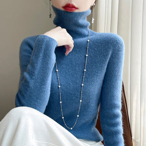 Women's Fitted Ribbed Fine Knit Turtleneck Sweater — View 13