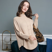 Women's Cable Knit Ribbed Fine Knit Turtleneck Sweater — View 1