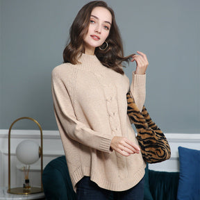 Women's Cable Knit Ribbed Fine Knit Turtleneck Sweater — View 1
