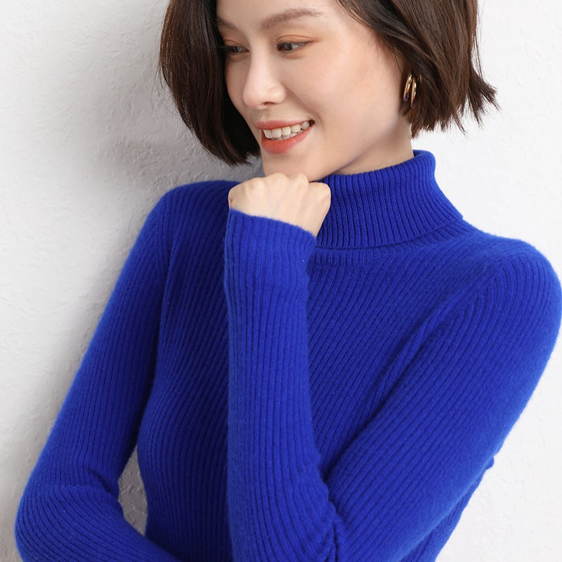 Women's Fitted Ribbed Fine Knit Turtleneck Sweater — View 3