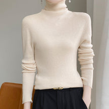Women's Fitted Ribbed Fine Knit Turtleneck Sweater — View 12